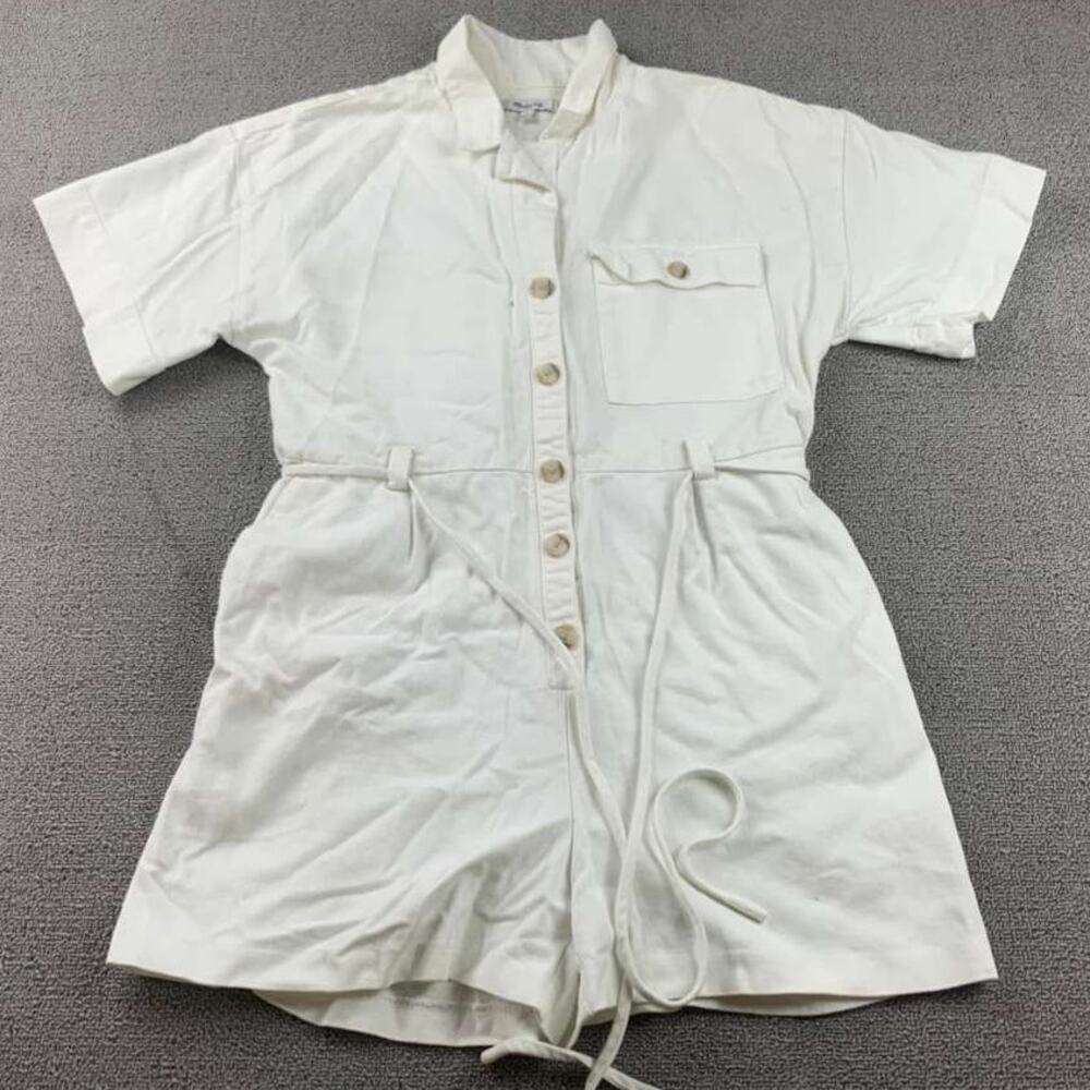 Madewell Romper Women S Button Front Short Sleeve Tie Waist Chest Pocket‎ White